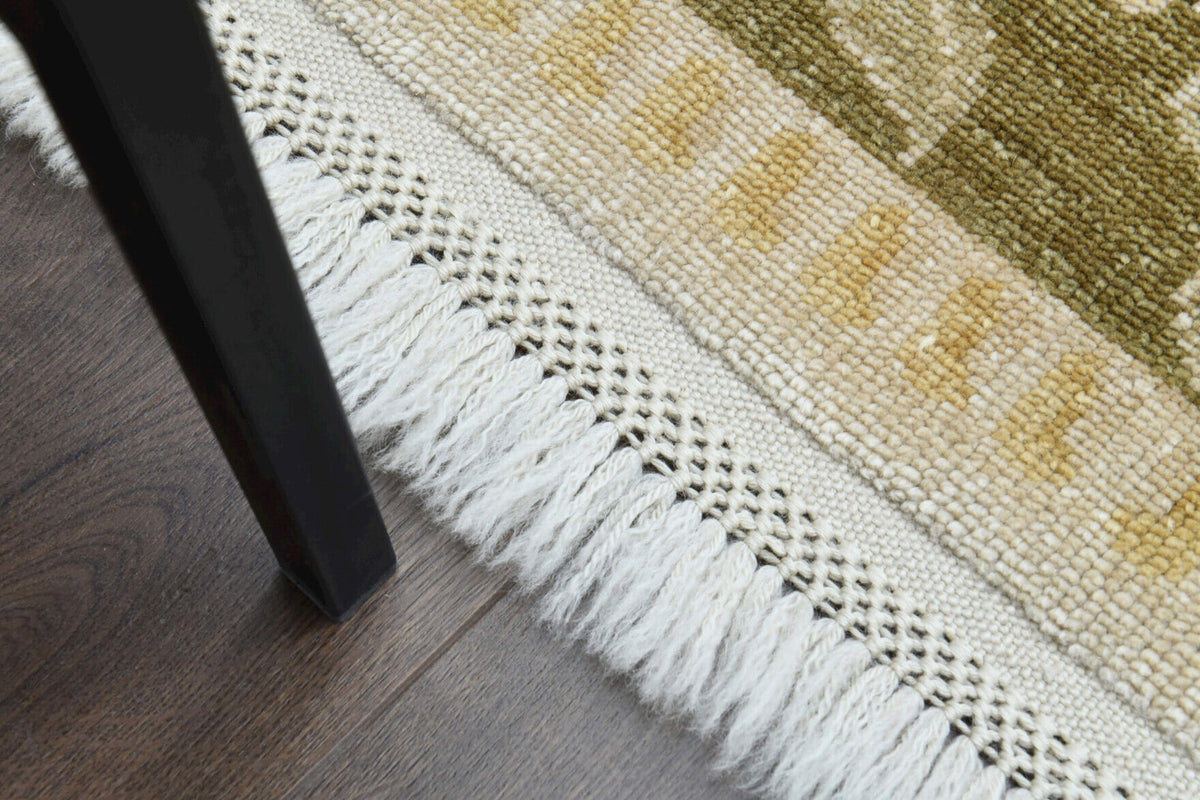 El yapımı vintage halı 234x241 cm çerçeveli desenli yün - üstten görünüm