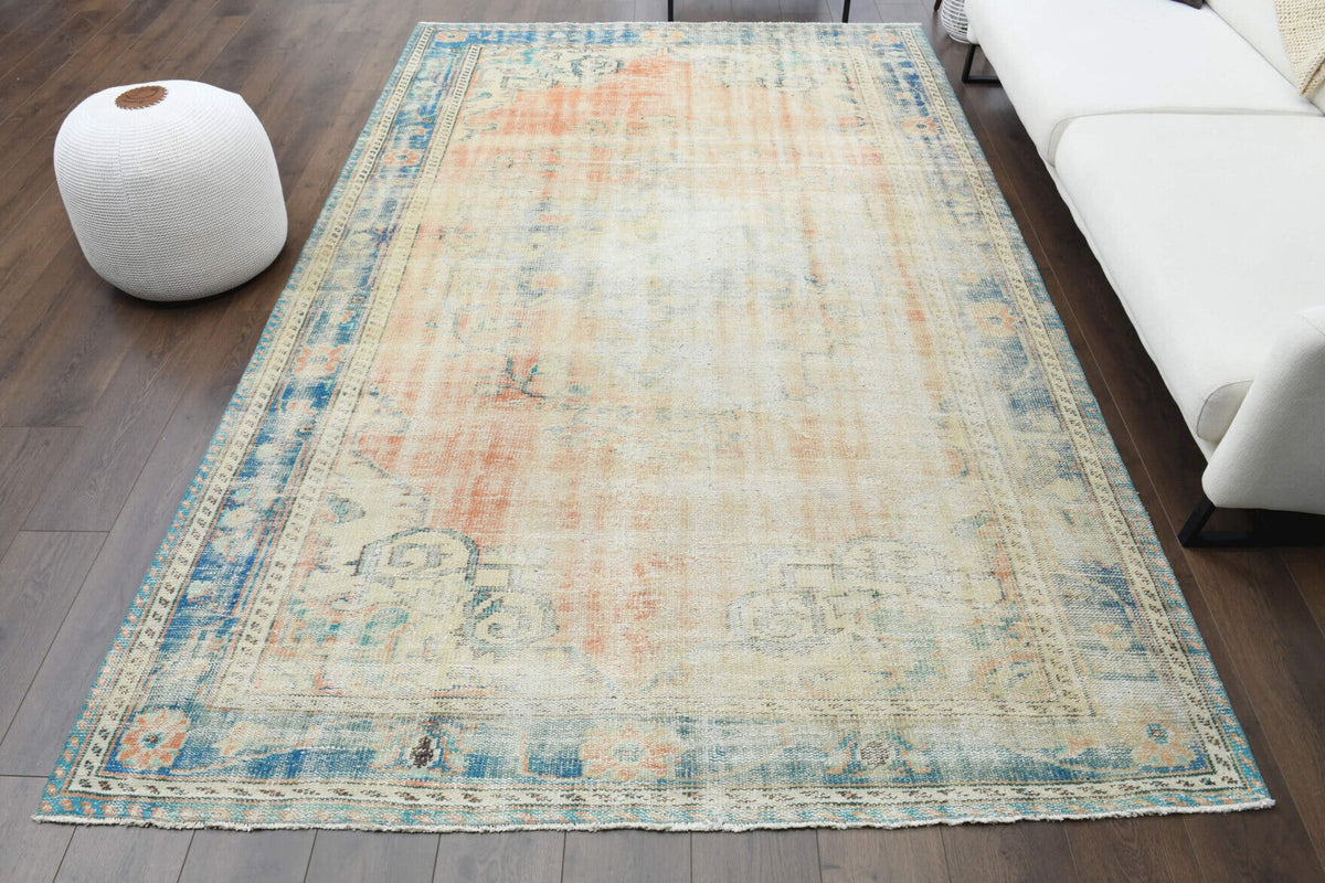 El yapımı vintage halı 183x274 cm oryantal desenli yün - detay görünümü