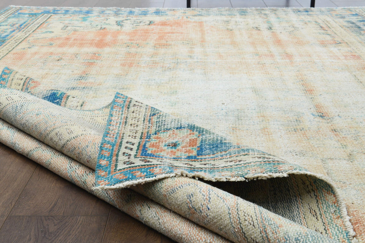 El yapımı vintage halı 183x274 cm oryantal desenli yün - kenar ve saçak detayı