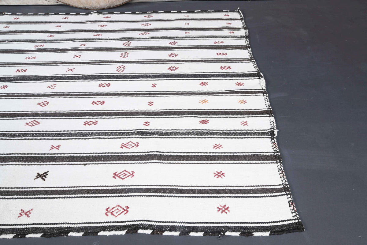El yapımı vintage halı 155x201 cm çizgili desenli yün - desen detayı