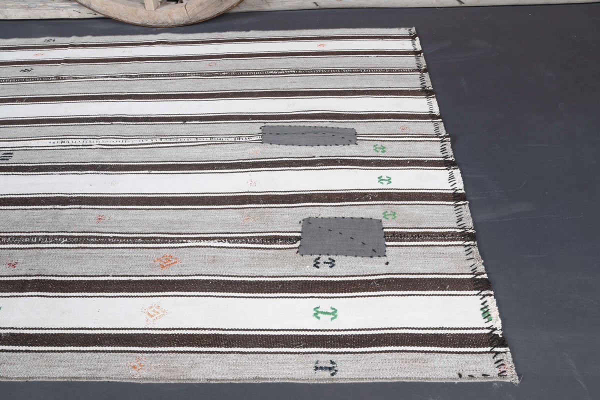 El yapımı vintage halı 132x201 cm çizgili desenli yün - desen detayı