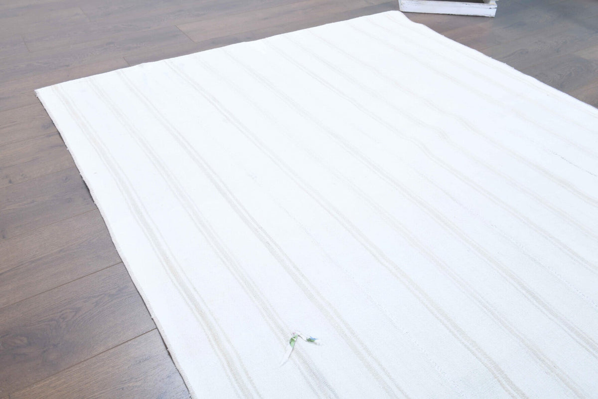El yapımı vintage halı 142x226 cm çizgili desenli yün - desen detayı