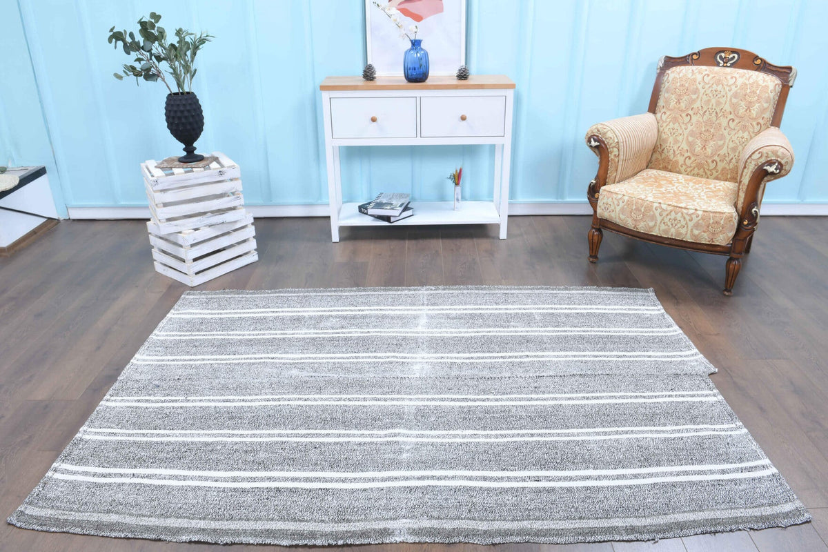 Handmade Vintage Striped Kilim Rug
