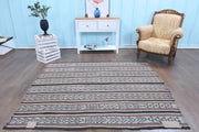 El yapımı vintage halı 178x211 cm i̇kat desenli yün - detay görünümü