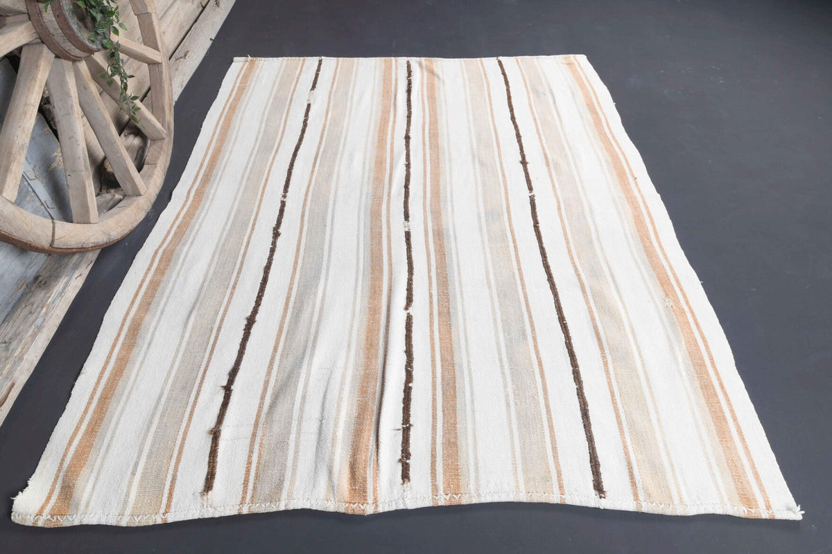 El yapımı vintage halı 155x203 cm çizgili desenli yün - detay görünümü