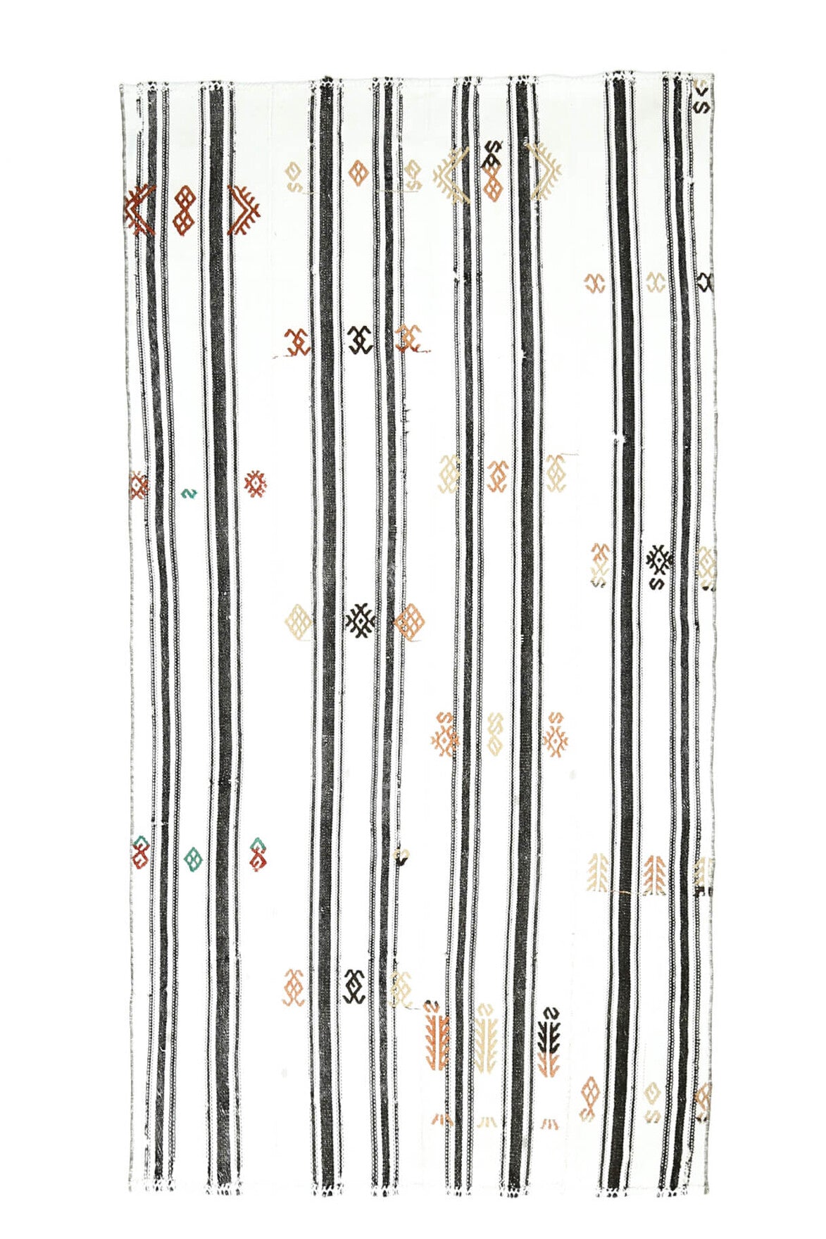 El yapımı vintage halı 132x249 cm çizgili desenli yün - ışık altında renk detayı