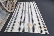 El yapımı vintage halı 132x249 cm çizgili desenli yün - detay görünümü