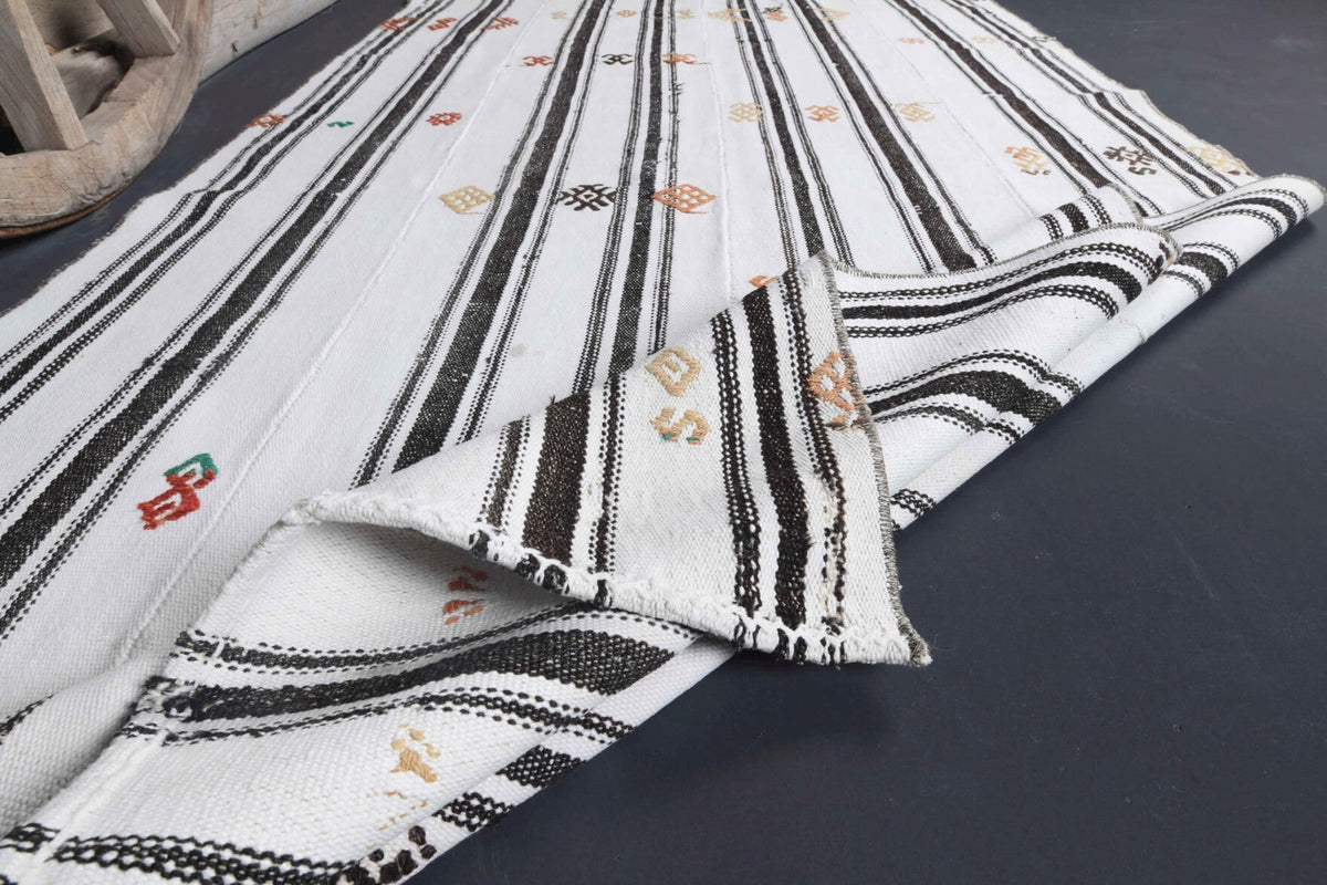 El yapımı vintage halı 132x249 cm çizgili desenli yün - farklı açıdan görünüm