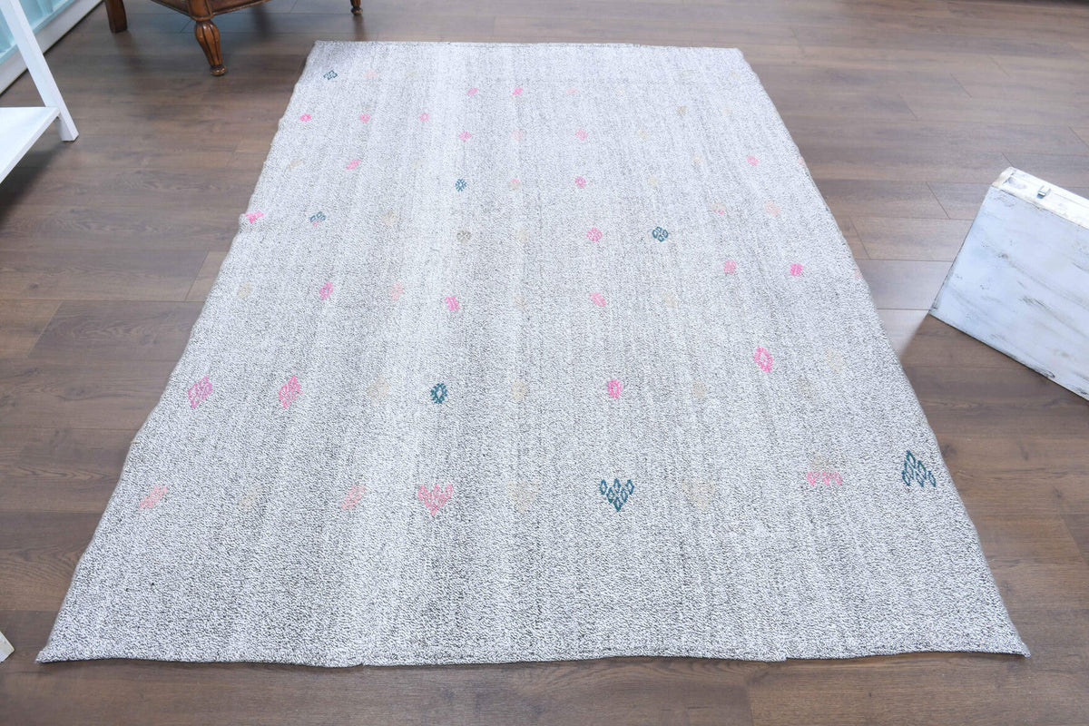 El yapımı vintage halı 157x229 cm düz desenli yün - yakın çekim doku detayı
