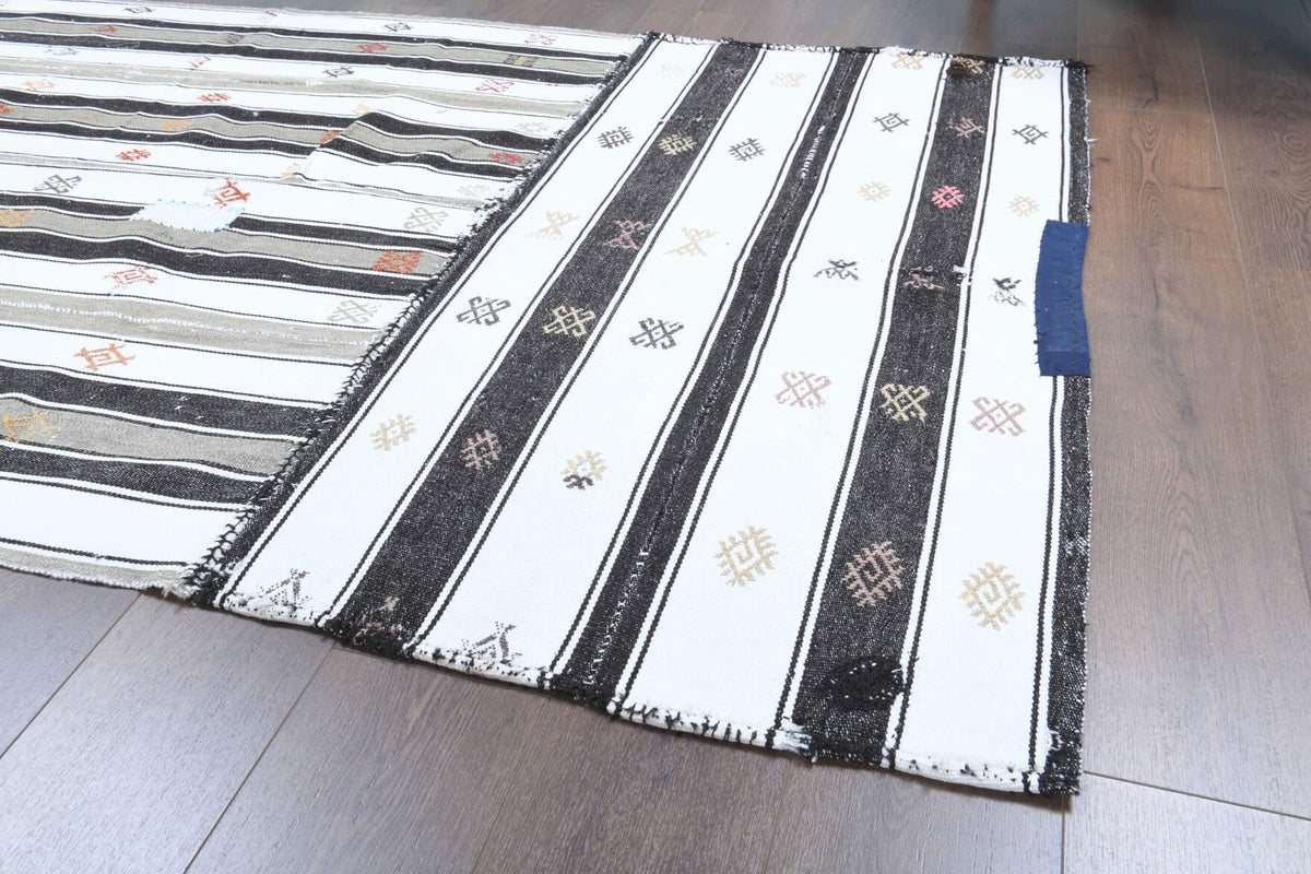 El yapımı vintage halı 140x213 cm çizgili desenli yün - desen detayı