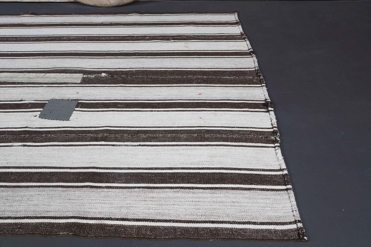 El yapımı vintage halı 155x188 cm çizgili desenli yün - desen detayı