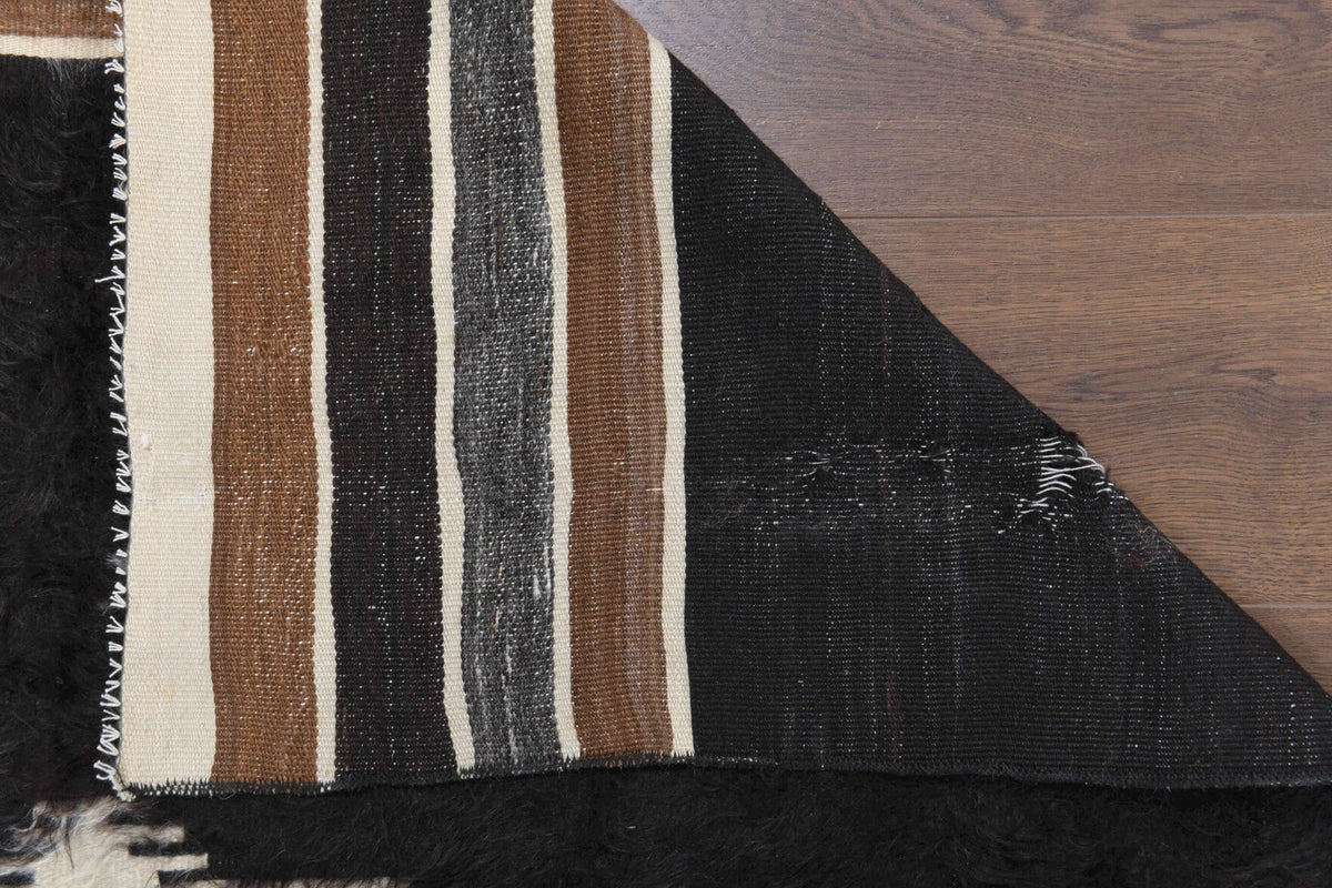Handmade Vintage Black Flatweave Rug