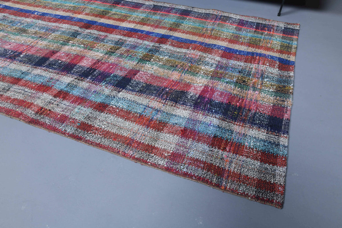 El yapımı vintage halı 102x201 cm kareli desenli yün - mekan görünümü