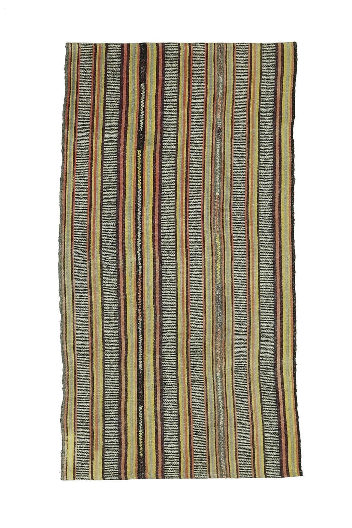 El yapımı vintage halı 107x203 cm çizgili desenli yün