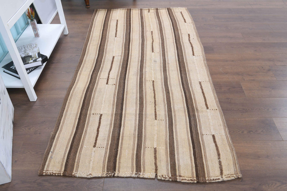 El yapımı vintage halı 109x213 cm i̇kat desenli yün - detay görünümü