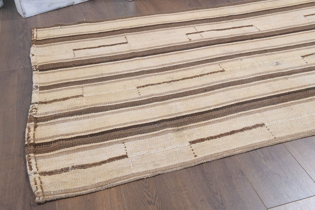 El yapımı vintage halı 109x213 cm i̇kat desenli yün - yakın çekim doku detayı