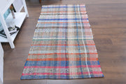 El yapımı vintage yolluk 97x208 cm kareli desenli yün - detay görünümü