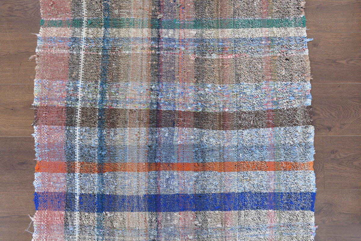 El yapımı vintage yolluk 97x208 cm kareli desenli yün - mekan görünümü