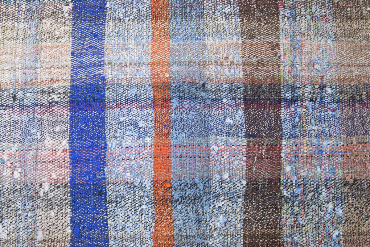 El yapımı vintage yolluk 97x208 cm kareli desenli yün - üstten görünüm