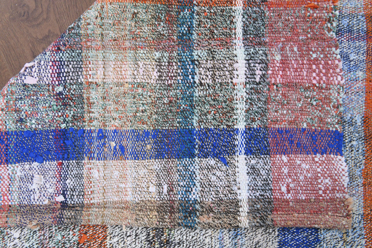 El yapımı vintage yolluk 97x208 cm kareli desenli yün - açık alan görünümü