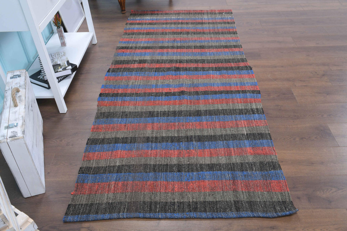 El yapımı vintage yolluk 107x241 cm çizgili desenli yün - detay görünümü