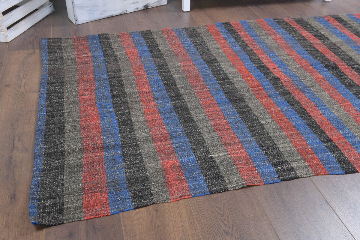 El yapımı vintage yolluk 107x241 cm çizgili desenli yün - yakın çekim doku detayı