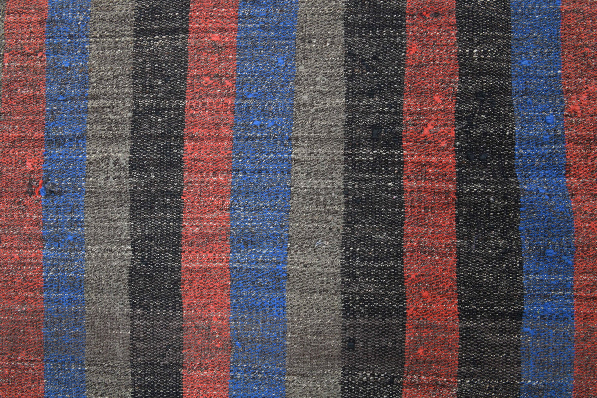 El yapımı vintage yolluk 107x241 cm çizgili desenli yün - üstten görünüm