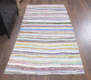 El yapımı vintage halı 109x213 cm çizgili desenli yün - detay görünümü
