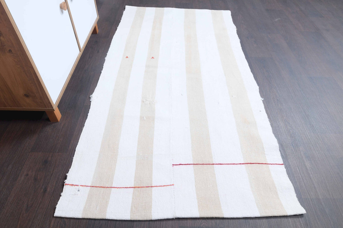 El yapımı vintage halı 94x180 cm i̇kat desenli yün - detay görünümü