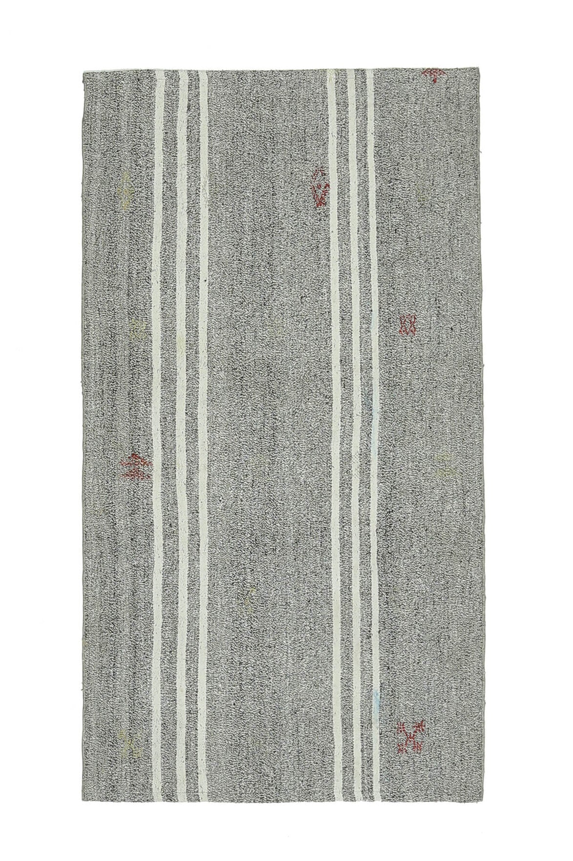 El yapımı vintage halı 94x170 cm çizgili desenli yün - ışık altında renk detayı