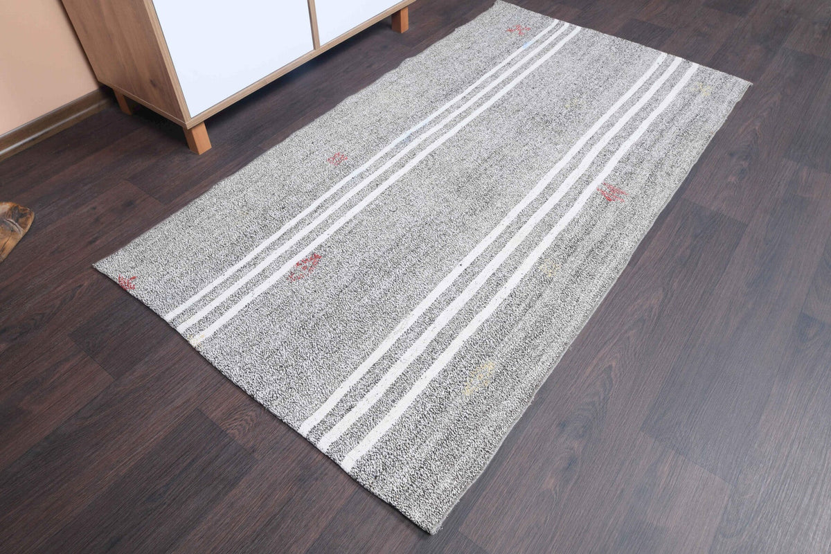 El yapımı vintage halı 94x170 cm çizgili desenli yün - detay görünümü