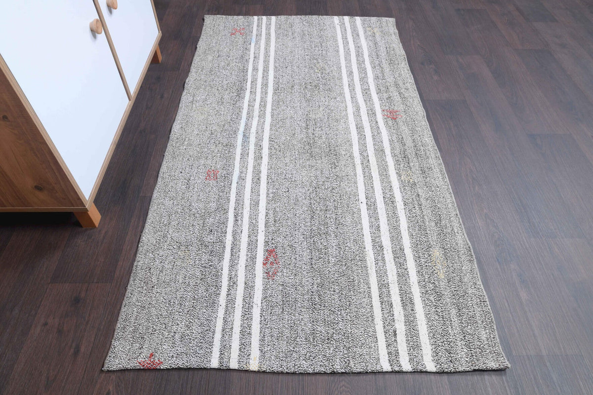 El yapımı vintage halı 94x170 cm çizgili desenli yün - yakın çekim doku detayı