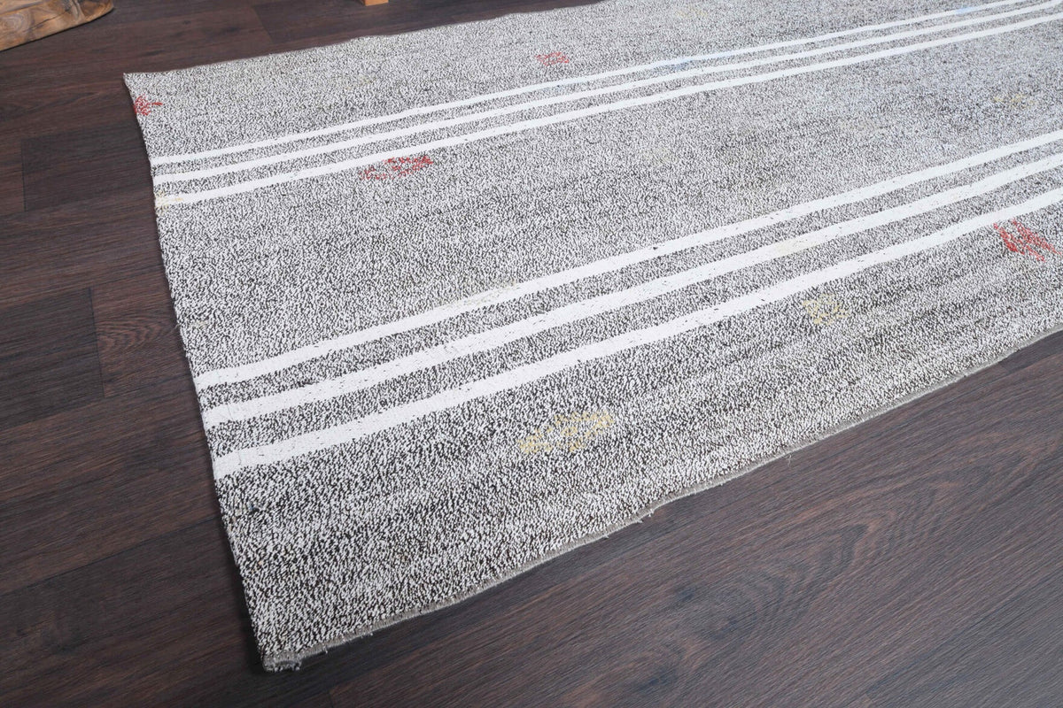 El yapımı vintage halı 94x170 cm çizgili desenli yün - kenar ve saçak detayı