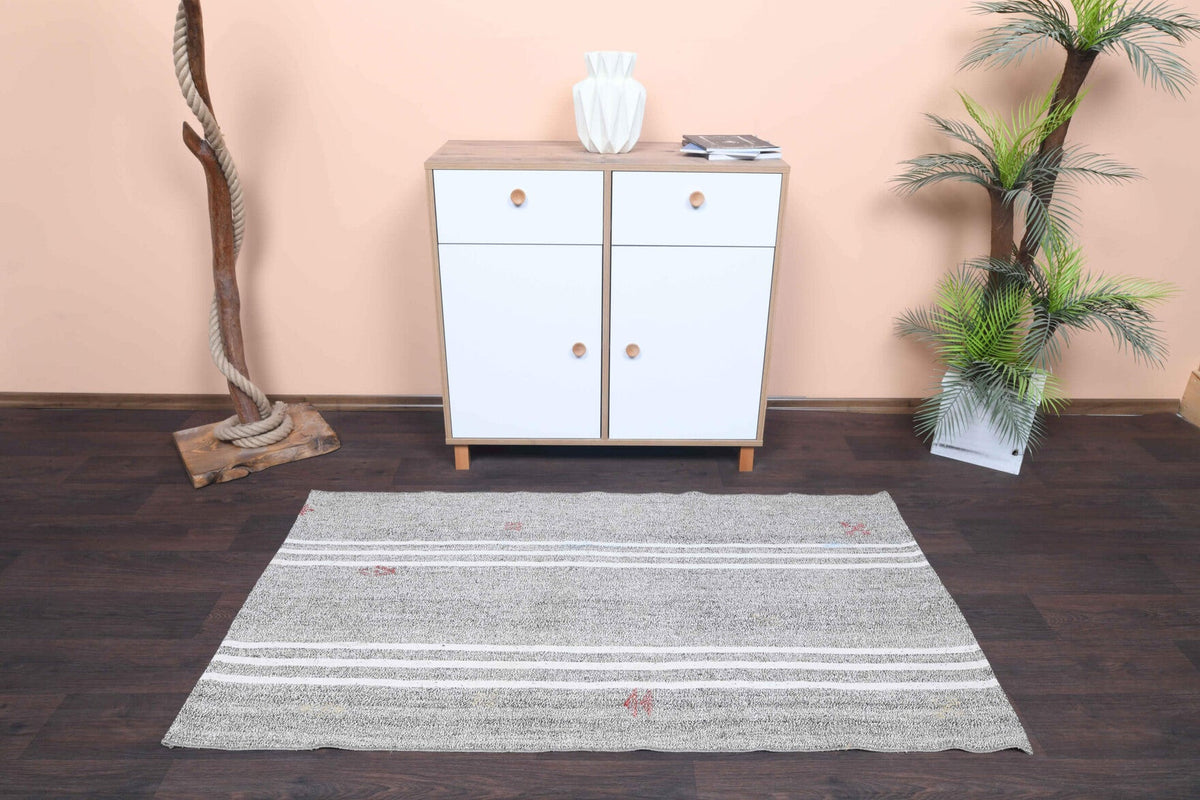 El yapımı vintage halı 94x170 cm çizgili desenli yün - desen detayı