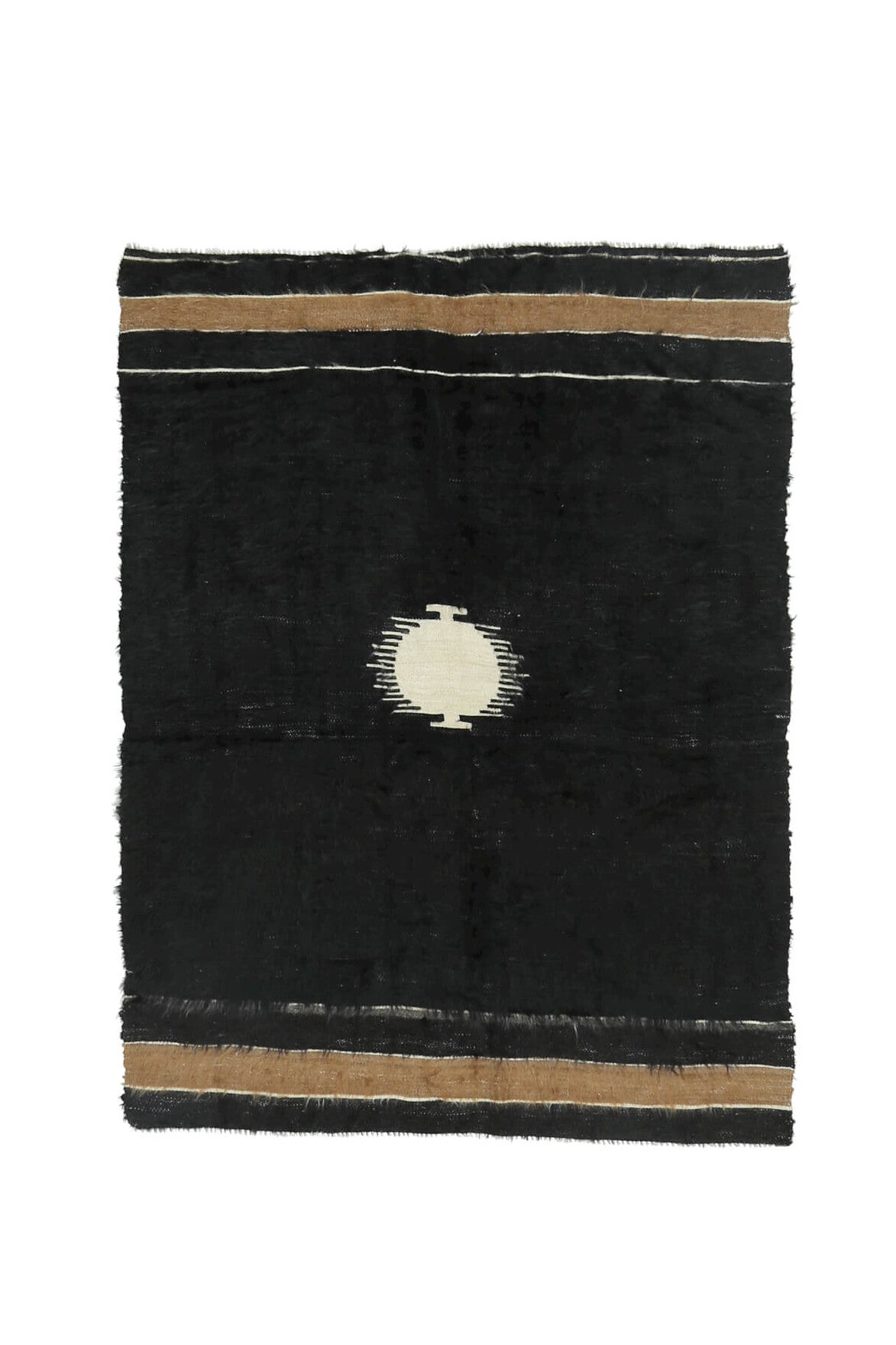120x160 cm siyah madalyonlu el dokuma vintage kilim – üstten tam görünüm