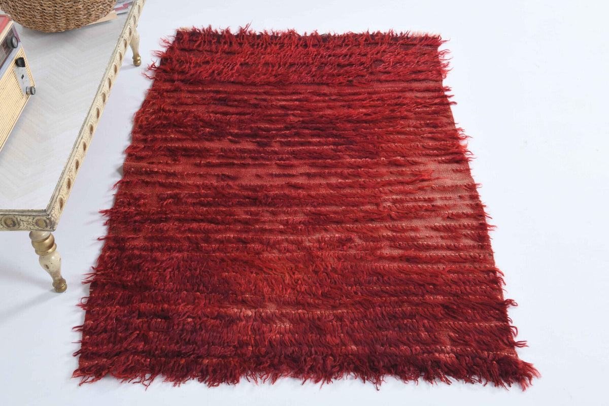 El yapımı vintage halı 94x142 cm i̇kat desenli yün - detay görünümü