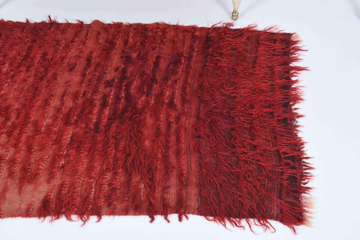 El yapımı vintage halı 94x142 cm i̇kat desenli yün - açık alan görünümü