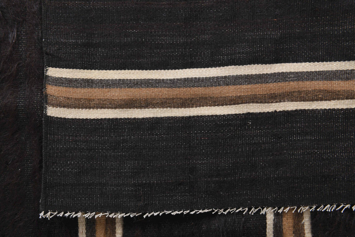 Siyah ve kahverengi renkli el dokuma vintage kilim, %100 yün dokuma