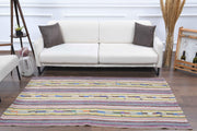 El yapımı vintage halı 127x211 cm çizgili desenli yün - detay görünümü