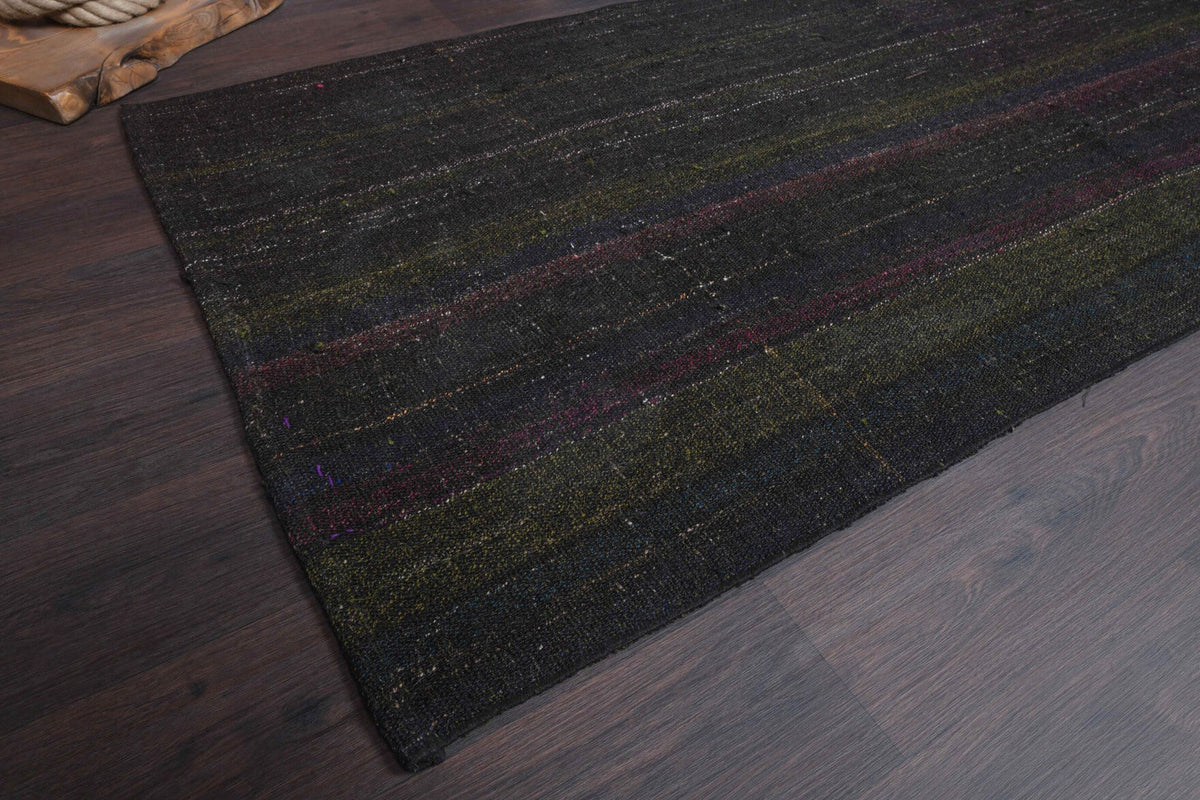El yapımı vintage yolluk 97x231 cm düz desenli yün - kenar ve saçak detayı