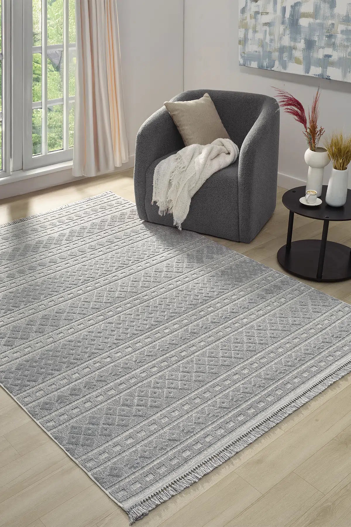Gri Akdeniz Tarzı Canlı Bohem Modern Halı - 151GI