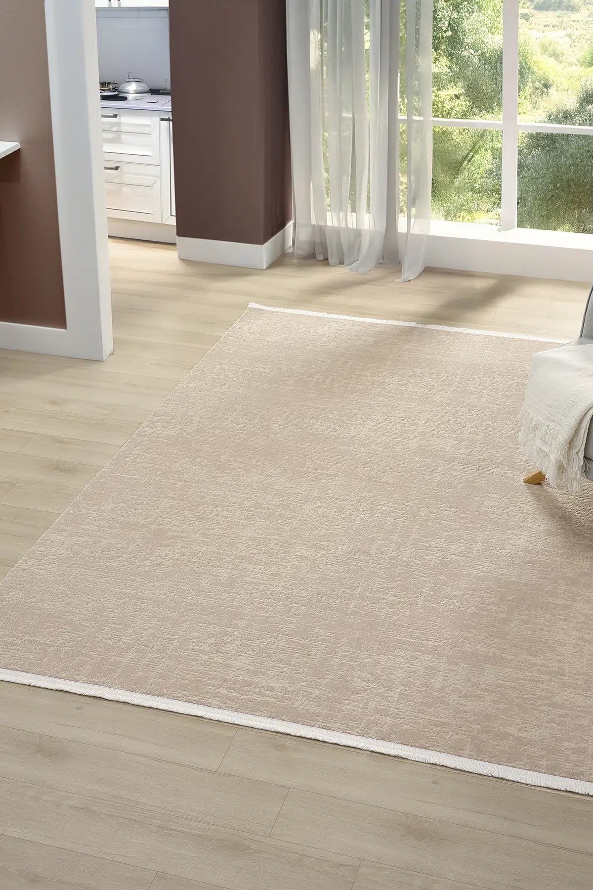 Bej Modern Mimari Çizgili Prestij Salon Halısı - 8080BI