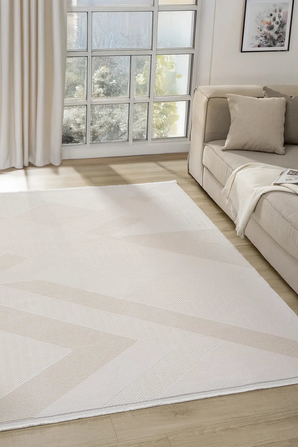 Bej Modern Desenli Lüks Halı - 0557BL