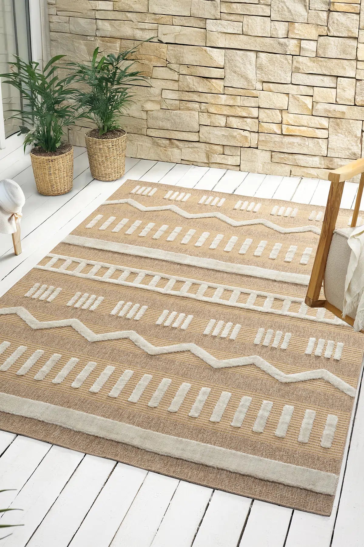 Sarı Fas Desenli Bohem Etnik Modern Halı - 676SM