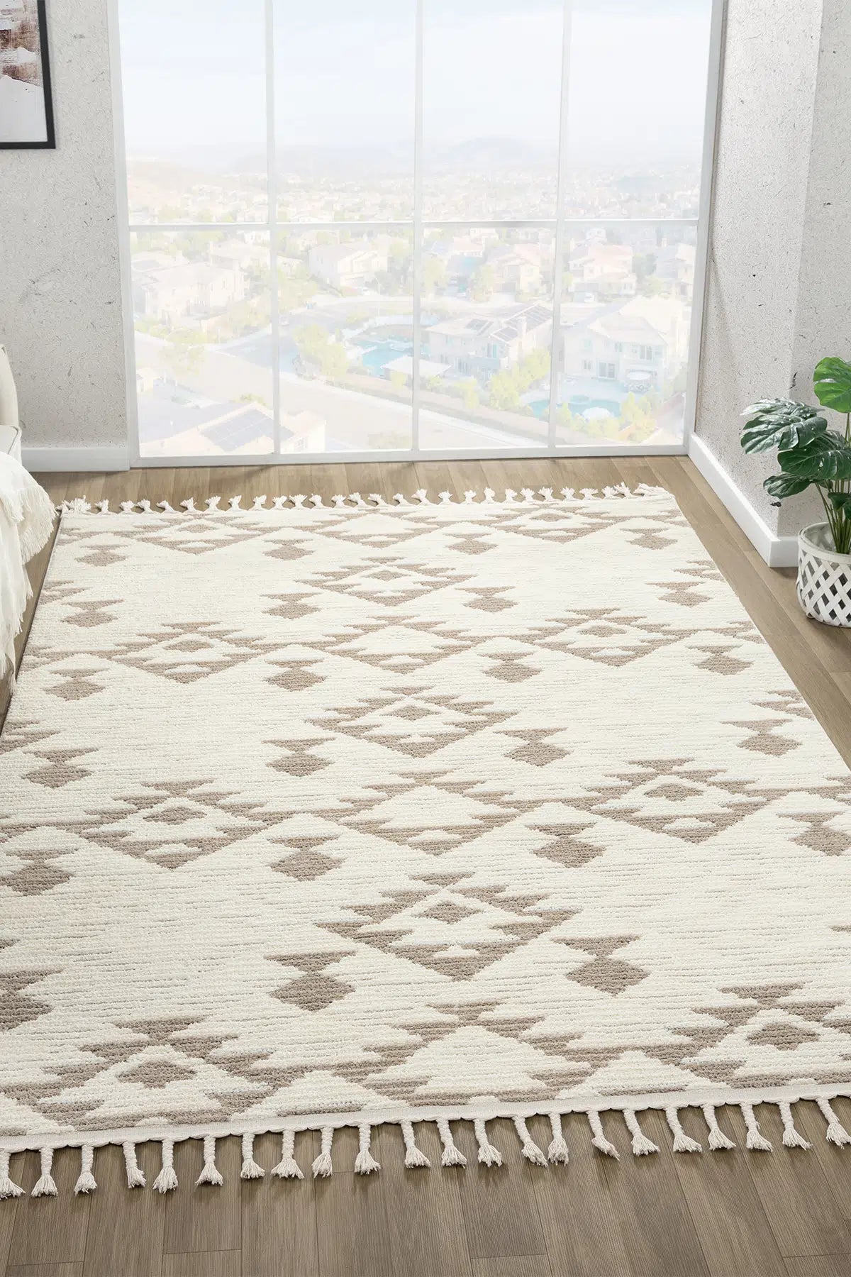 Bej Düz Hasır Jüt Dokuma Modern Halı - 2023BM