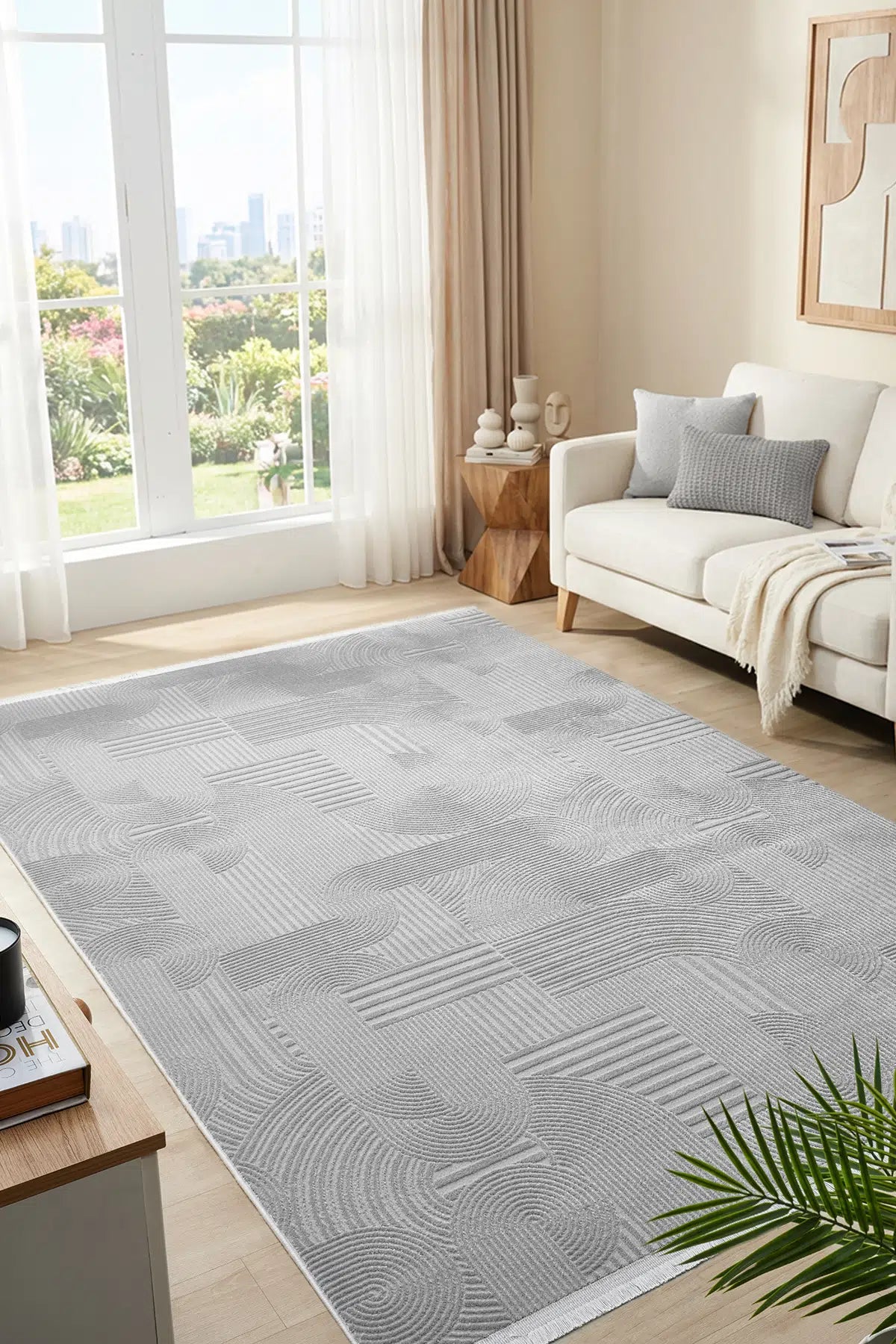 Gri Monokrom Düz Dokulu Minimalist Halı - 888GM