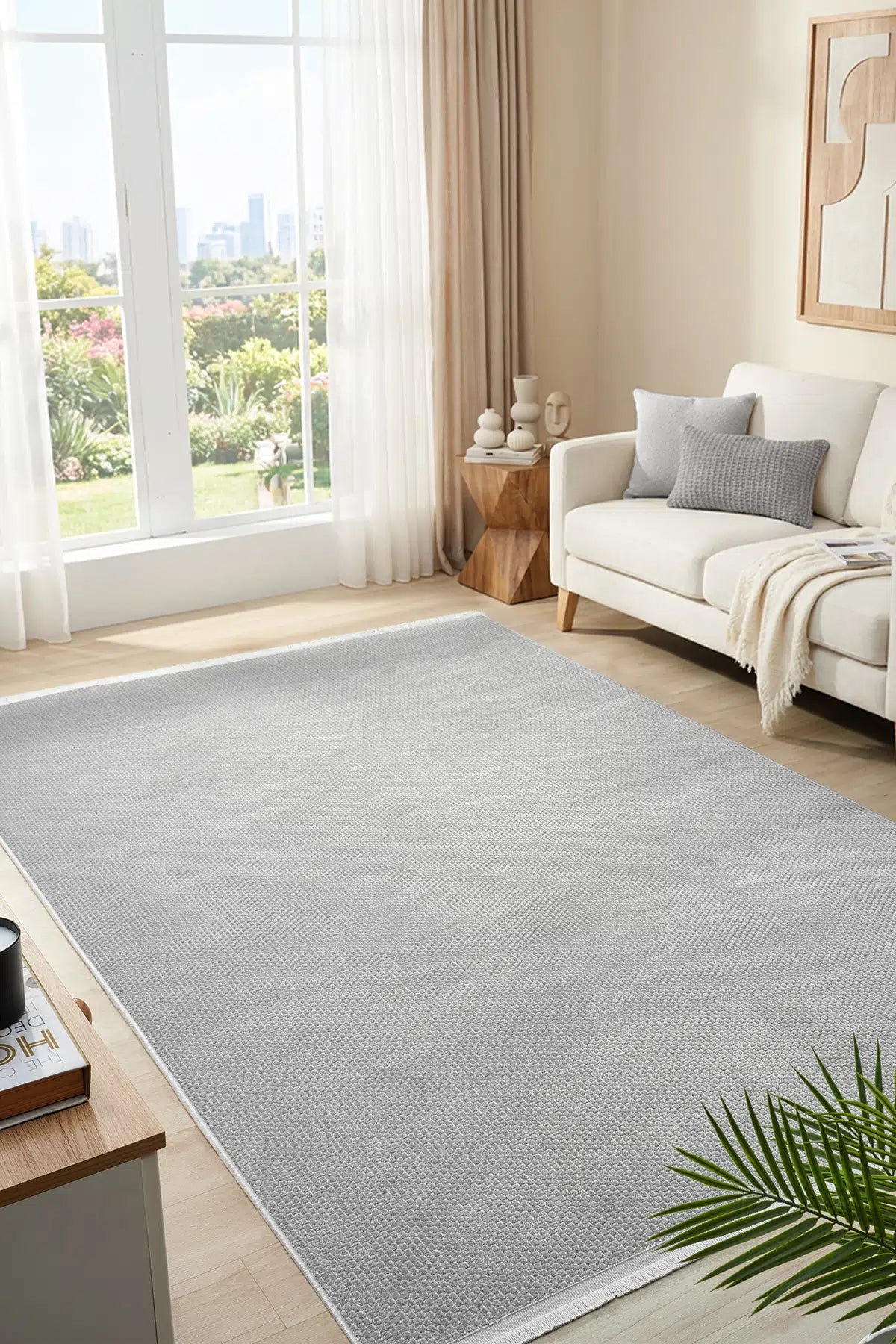 Gri Monokrom Düz Dokulu Minimalist Halı - 889GM