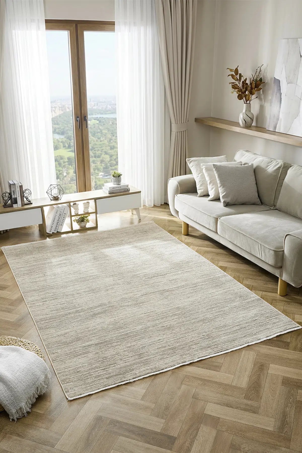 Gri Çizgili Dokuma Dayanıklı Modern Halı - 3303GO