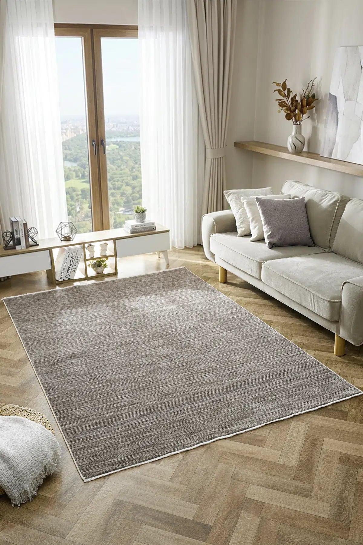 Antrasit Çizgili Dokuma Dayanıklı Modern Halı - 3304AO