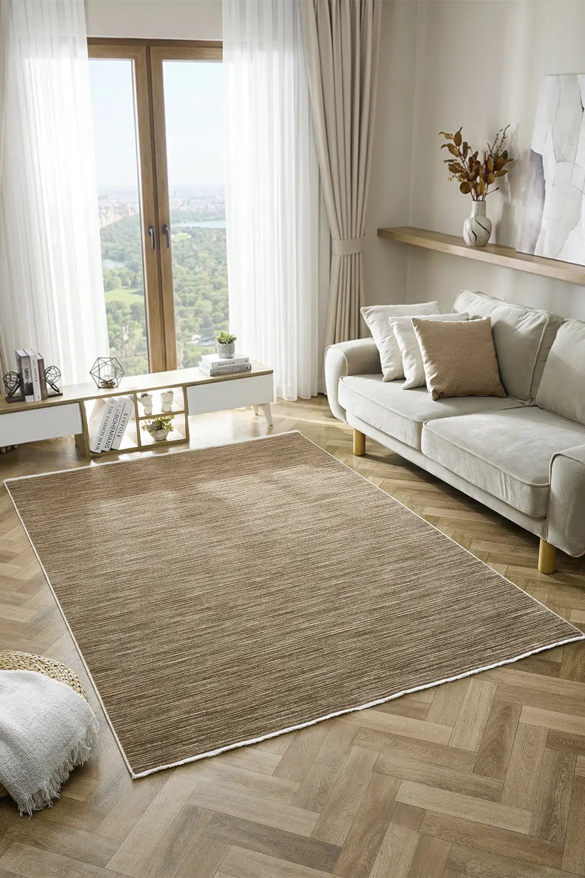 Yeşil Çizgili Dokuma Dayanıklı Modern Halı - 3305YO